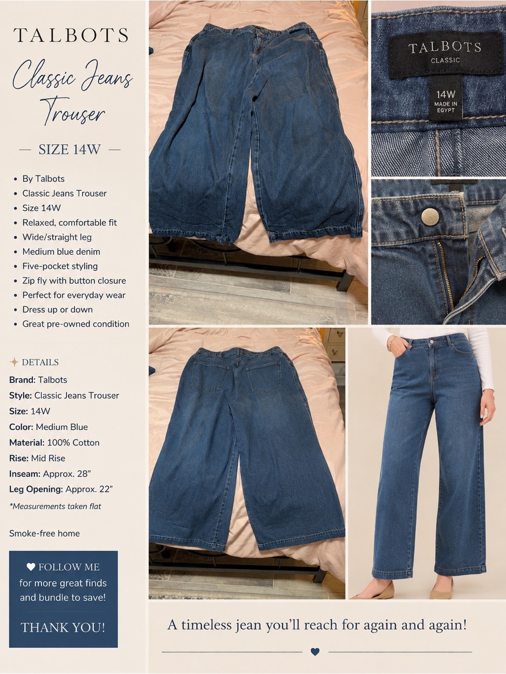 Talbots Medium Blue Wide-Leg Classic Jeans